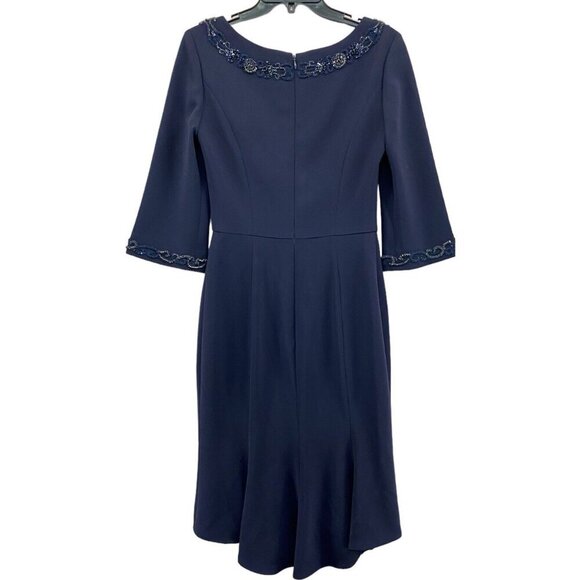 Lucian Matis Sz 4 Dress Beaded Waves Blue Mid Sleeve Cocktail Classic Minimalist - Picture 5 of 10